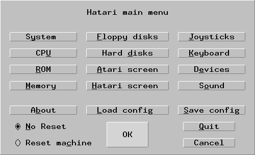 Hatari's GUI - the main menu
