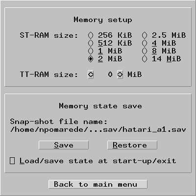 Hatari's GUI - the memory dialog